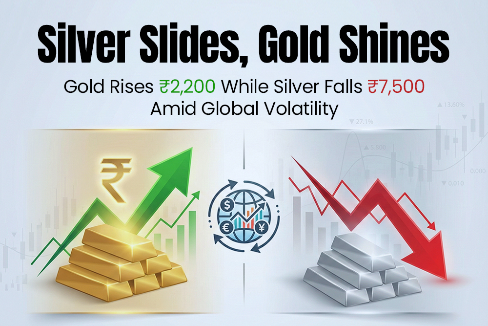 Silver Slides ₹7,500 While Gold Rises ₹2,200 Amid Global Market Volatility
